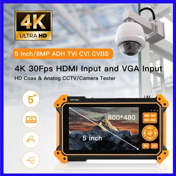 A 4K CCTV Tester HD Kamera, Monitor, 5 Hüvelykes CFTV Teszter RS485 Audio HDMI VGA DC 12V Kimenet, PTZ Vezérlés Teszter TVI/CVI/AHD/CVBS Camer
