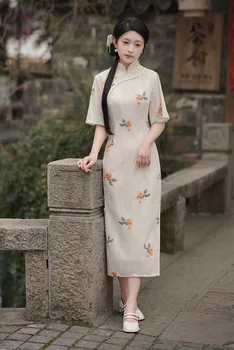 A Hagyományos Kínai Mandarin Gallér Cheongsam Nő, Szexi, Vékony, Virágmintás Qipao Ruha Elegáns Vestido