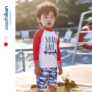 A koreai Stílus Gyermek Fürdőruha, Hosszú Ujjú napvédő Gyors Szárítás Fürdőruha termál Készletek Fiúk Fürdőruha