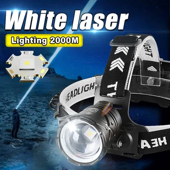 A Legerősebb LED Fényszóró-Fehér Lézer Újratölthető Fényszóró 2000M Hosszú Lövés High Power Head Zseblámpa XHP90 fényszóró Lámpa