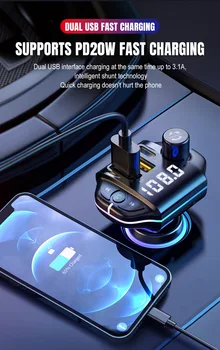 A10-es Autós Bluetooth Játékos 3.1 Egy szivargyújtó PD Autós Töltő Dual USB Autós Töltő FM Transmitter