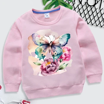 Akvarell Pillangó Nyomtatás Gyerekek Ruhát A Lányok Rózsaszín Kapucnis Felső Kényelmes, Sokoldalú, Hosszú Ujjú Baby Álom Pillangó Gyermek Pulóver