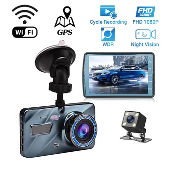 Autó DVR WiFi 1080P Teljes HD-felbontású Kamera Visszapillantó Jármű Kamera Videó Felvevő éjjellátó Auto Dashcam GPS Logger Autó Accessorie