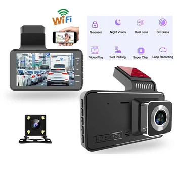 Autó DVR WiFi Dashcam HD 1080P Meghajtó Videó Felvevő Elöl, tolatókamera Járművet Bejegyző Auto Fekete Doboz éjjellátó