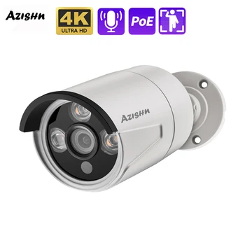 AZISHN H. 265+ 4K-s 8 MEGAPIXELES Audio POE IP Kamera 3840*2160 Fém Kültéri Mozgásérzékelő 3IR Array a LED-ek CCTV Biztonsági POE NVR Rendszer