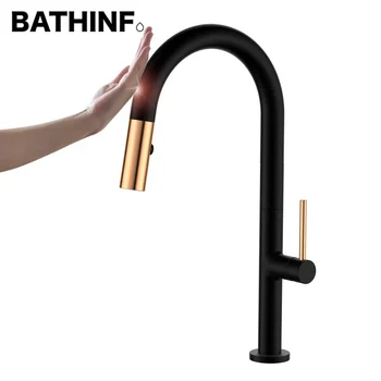 BATHINF új tervező matt fekete automatikus érzékelő, víz érintse meg a konyhai csaptelep együtt érintés szenzor