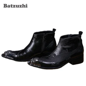 Batzuzhi Luxus Férfi Cipő, olasz Stílus, Fekete Bőr Csizma Hegyes Fém Toe Designer Cipő a Férfiak Botas Masculina, 38-46