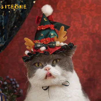 BITEONE Karácsonyi Háziállatok Kalap Új CatDog Lolita Dekoratív Kalap Macskák Fejfedőt Kutyák Fejdísz Halloween Cosplay