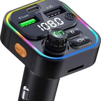 Bluetooth 5.0 USB Autós Töltő FM Transmitter 22.5 W QC3.0 Szuper Gyors Töltés Adapterrel MP3 Lejátszó PD Töltés Autó Könnyebb