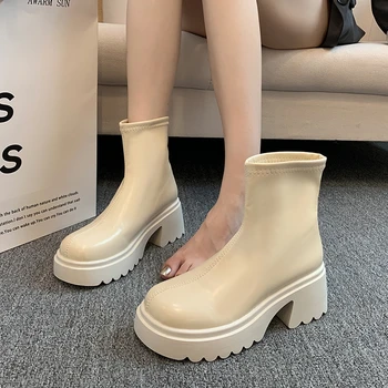 Boka Chelsea Boots Női Cipő 2023 Új Őszi Téli Lakások Motoros Csizma Kerek Toe Goth, Punk Csizma Vaskos Mujer Zapatos