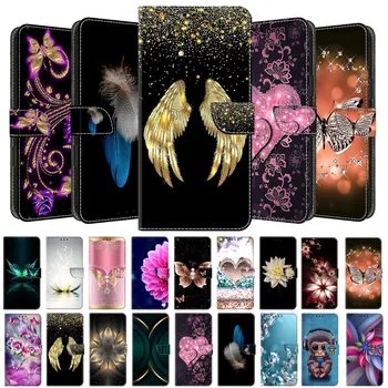 Bőr Flip tok iphone 11 Pro XS Max X XR 7 8 Plusz SE 2020 2022 2 Virág, Pillangó Festett Tárca Kártya Tartóját a Könyv Borító