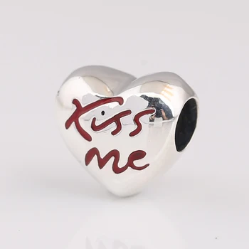 Csókolj meg, Charm fit Női Karkötő Karperec DIY Ékszerek S925 Sterling Ezüst Szív Ajkak Gyöngy Lány Születésnapi Ajándék