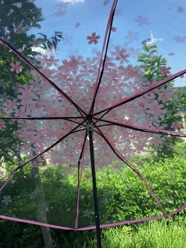 Divat Anti-UV Nap/Esőben Esernyő Átlátszó Átlátszó Esernyő Cseresznye BlossomFold Esernyőt, esőkabátot sombrillas