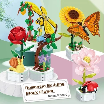 DIY Pillangó Rovar, Cserepes Növény, Épület-Blokk, Bonsai Virág Blokk Rose Dekoráció minifigura Műanyag Játék Ajándék Gyerekeknek Lányok