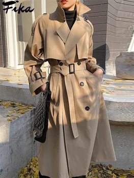 Elegáns Khaki Hosszú Árok Kabátok Női Vintage Dupla Soros Fekete Széldzseki koreai Alkalmi, Laza, Hosszú Kabátban, Streetwear