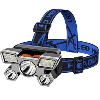 Erős Fényszóró LED-Öt Fej Szerelt USB-s Újratölthető Szabadtéri Halászati Fény Szuper Fényes Újratölthető Öt fényforrások