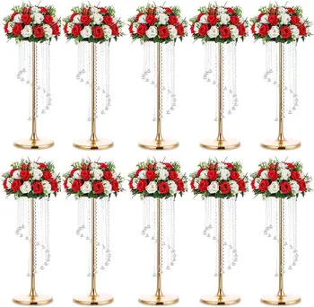 Esküvői 10db Fő Asztal Dísze Virág Állni, S-típusú Kristály Gyöngy Függöny Út Vezet Esküvői Fogadás Terület Dekoratív