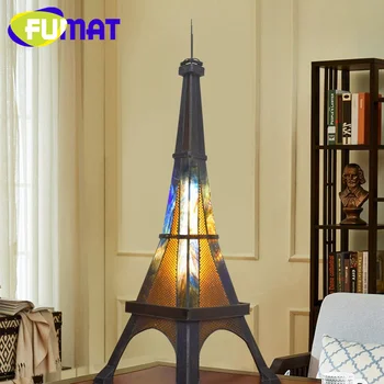 FUMAT Tiffany ólomüveg dekoratív fényt Eiffel-Torony stílusú asztali lámpa Art Deco bár Iroda íróasztal hálószoba éjjeli lámpa