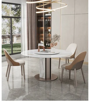 Fény luxus körkörös beágyazott étkező asztal, szék, modern, egyszerű, multifunkcionális étkező asztal