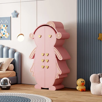 Fény luxus szekrény Gyermekek szekrény Kis lakás modern szekrény rajzfilm gyerekeknek rózsaszín kék tömör fa két ajtó nyílt