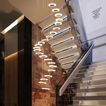 Fény Modern minimalista duplex emeleti teremben divat légkör Északi nappali lámpa villa csigalépcső hosszú lógó Medál