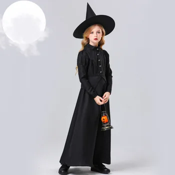 Halloween Cosplay Boszorkány Fekete Géz Kis Boszorkány Jelmez