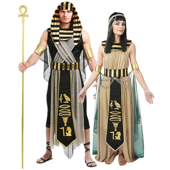 Halloween Fáraó Felnőtt Pár Középkori Görög, Egyiptomi Királynő Jelmez, Farsangi Istennő Szerepét Játszani Kleopátra Cosplay Party Jelmez