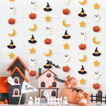 Halloween Pumpkin Bat Papír String Füzér Boszorkány Kalap Horror Szellem Lebeg Bannerek Boldog Halloween Party Dekoráció Otthon