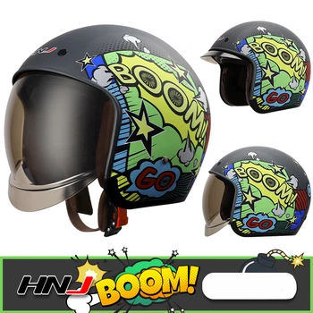 Helm Sepeda Retro Motor Casco Moto Motorcross Kormány Bluetooth-maszk Sepeda Motor Pria Helm Setengah Wajah Pelindung Besar HNJ 603