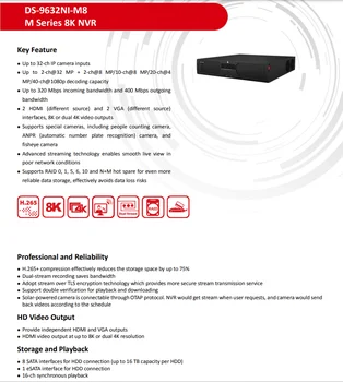 HIK 32-ch 2U 8K NVR DS-9632NI-M8 IP Kamera Videó Megfigyelő Hálózati Készülék