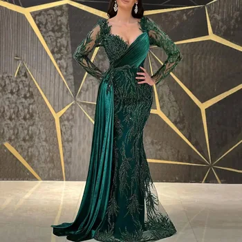 Hivatalos ruhák nők 2023 luxus Dibai Estélyi ruhák Trombita/Hableány Hosszú Ujjú földig érő esküvő party ruha Csipke