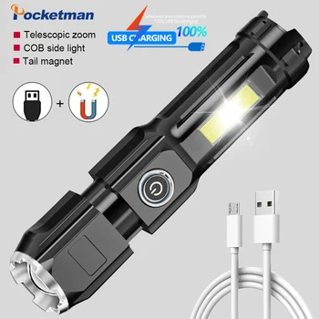 Hordozható COB Led Lámpa USB Tölthető Zseblámpa Vízálló 4 Módok Fáklya Lanterna COB Munka, Világos, Beépített Akkumulátor