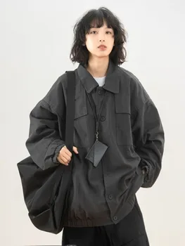 HOUZHOU Amerikai Retro Divat Streetwear Alapvető Kabátok Női Elegáns Szilárd Zsebbel Őszi Szilárd Összes mérkőzés Alkalmi Egyszerű Outwear