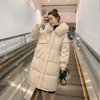 Kabát Női Őszi-Téli Közepes Hosszúságú, Fehér Kacsa Le Kabát Divat koreai Kapucnis Zubbonyok Megvastagodott Laza Alkalmi Kabát