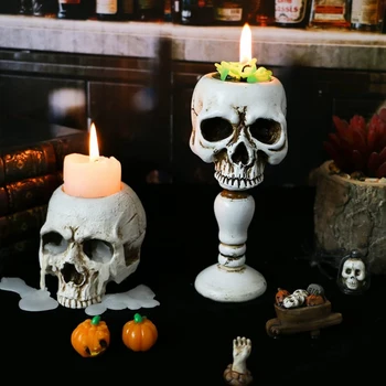 Koponya Gyertyatartó-Gótikus Könnyezni Emberi Koponya Tealight Gyertyatartó Újdonság Koponya Csont Gyertyatartó Halloween Újrafelhasználható Fehér
