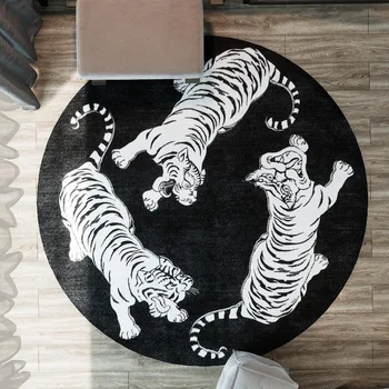 Koreai Stílusú Hálószoba Éjjeli Kerek Szőnyeg Retro Etnikai Fekete Fehér Tigris, Dekoráció, Szőnyeg Tanulmány Szoba Szék, Kanapé, Csúszásmentes Szőnyeg