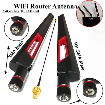 Kétsávos, 2,4 G 5G 5.8 G WIFI Router Antenna Nyereség Hosszú távú RP-SMA Male Univerzális Antenna Erősítő ASUS Routerek Antenne