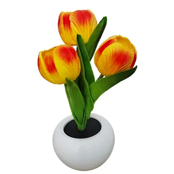 Led Tulipán asztali Lámpa, Dekorációs elemmel Utánozzák virágcserép Lámpa Beltéri Asztali Dekor Polc