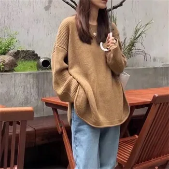 Lusta stílus elvágta a gödör szalag pulóver női őszi-téli új koreai pulóver, alkalmi ruhácska trend