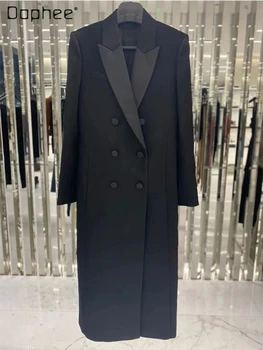 Luxus Ruha Gallér Közepes hosszúságú Fekete Blézer Kabát Női 2023 Kora Ősszel Új Speciális, Laza, Hosszú Ujjú Árok Kabátok Nők