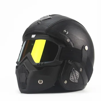 M L XLcycling helmetBattery autó 3/4 bőr helmetFour Évszakok Személyre szabott Retro Helmetbig fél helmetmotorcycle berendezések
