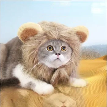 Macska cosplay ruha Oroszlán sörénye macska paróka sapka Kutya, macska, Kutyus kisállat macska díszítő kellékek Oroszlán paróka divatos haj kalap