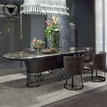 Magas minőségű, márvány asztal szék luxus téglalap alakú nyugati étterem, étkező asztal olasz rozsdamentes acél