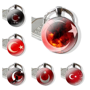 Medál Autó Kulcstartók, Kézzel Készített Üveg Cabochon Kulcstartó Rajzfilm Divat Kreatív Design Törökország Zászló Művészet