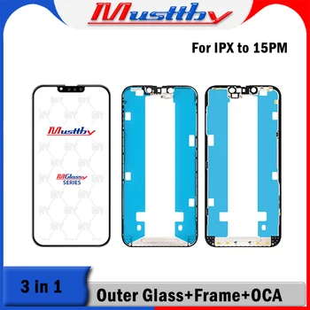 Musttby 10pc OEM Külső Képernyő Üveg+OCA Film Fül Háló LCD Keret iPhone 12 11 14 13 Pro X Xs 15 pro Max Kijelző Felújítja