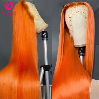 Narancs-Gyömbér Csipkével, Paróka Emberi hajból 13x4 Brazil Egyenesen Csipke Frontális Paróka Előre Rántott Színes Emberi Haj Paróka A Nők