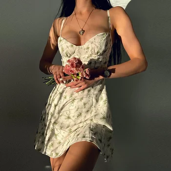 Nyáron Nő a Spagetti Pánt, Virágos Nyomtatott Ruha Hölgy Szexi Ujjatlan Pántos Virág Nyomtatott Mini Ruha Vestidos SS185