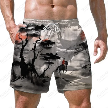 Nyáron új férfi rövidnadrág táj festék festés 3D nyomtatás férfi rövidnadrág, alkalmi stílus férfi rövidnadrág divat trend férfi rövidnadrág