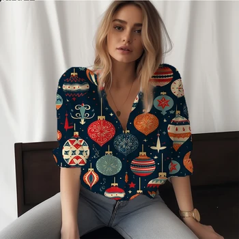 Nyáron új női póló, Karácsonyi elem 3D nyomtatott hölgy ing fesztivál stílus női ing trend divat laza hölgy póló