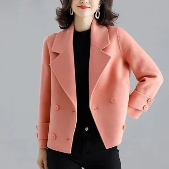 Női Gyapjú Kabát Divat Új 2023 Őszi Téli Rövid Kabátok Női Alkalmi Slim Mellű Gyapjú Keverési Kabátok Női Outwear